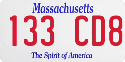 MA license plate 133CD8