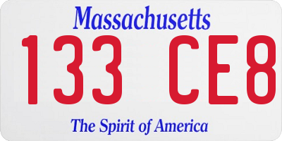 MA license plate 133CE8