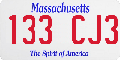 MA license plate 133CJ3