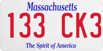 MA license plate 133CK3