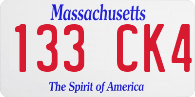 MA license plate 133CK4