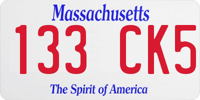 MA license plate 133CK5