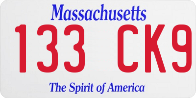 MA license plate 133CK9