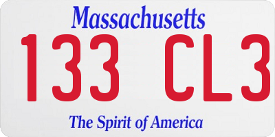 MA license plate 133CL3