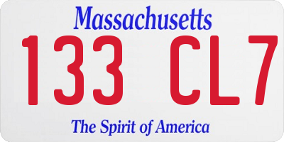 MA license plate 133CL7