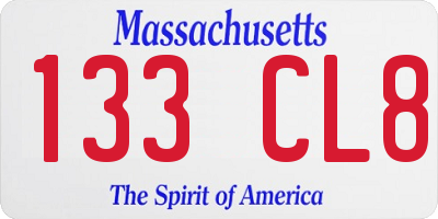 MA license plate 133CL8