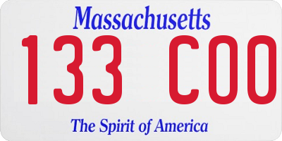 MA license plate 133CO0