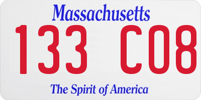 MA license plate 133CO8