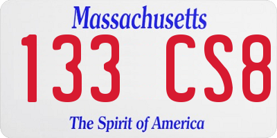 MA license plate 133CS8