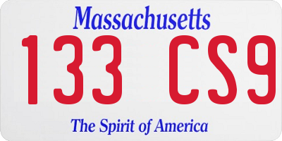 MA license plate 133CS9