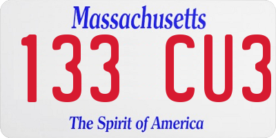 MA license plate 133CU3
