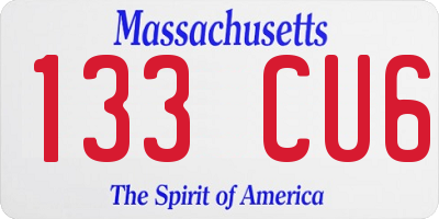 MA license plate 133CU6
