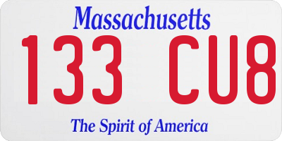 MA license plate 133CU8