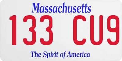 MA license plate 133CU9