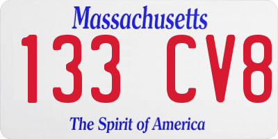 MA license plate 133CV8
