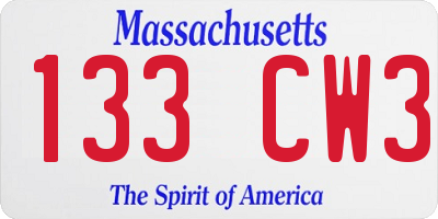 MA license plate 133CW3