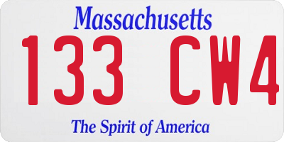 MA license plate 133CW4