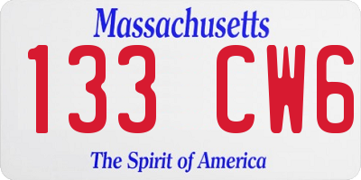 MA license plate 133CW6