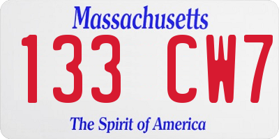 MA license plate 133CW7
