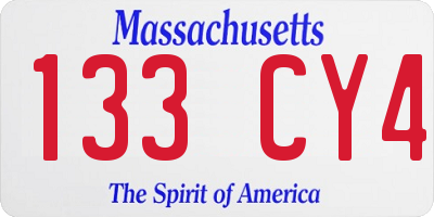 MA license plate 133CY4