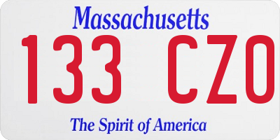 MA license plate 133CZ0