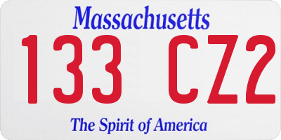 MA license plate 133CZ2