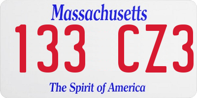 MA license plate 133CZ3