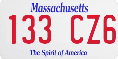 MA license plate 133CZ6