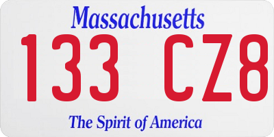 MA license plate 133CZ8