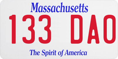 MA license plate 133DA0
