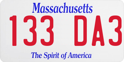 MA license plate 133DA3