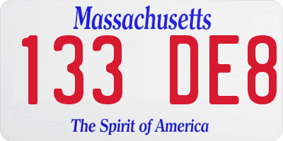 MA license plate 133DE8