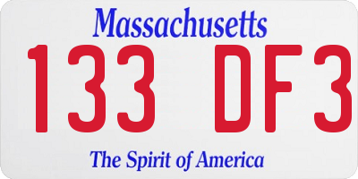 MA license plate 133DF3
