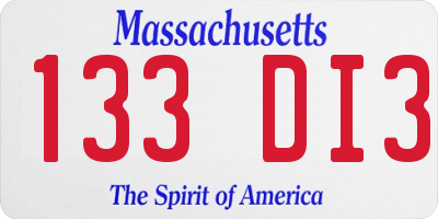 MA license plate 133DI3