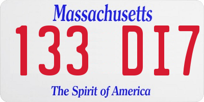 MA license plate 133DI7