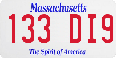 MA license plate 133DI9