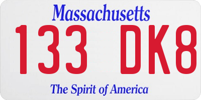 MA license plate 133DK8