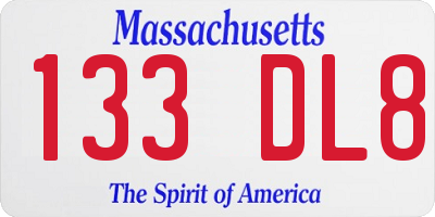 MA license plate 133DL8