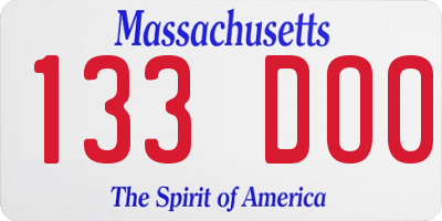 MA license plate 133DO0