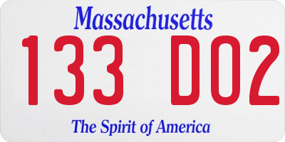 MA license plate 133DO2