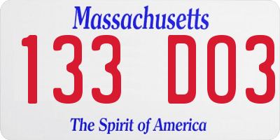 MA license plate 133DO3