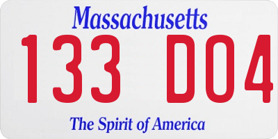 MA license plate 133DO4