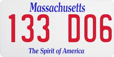 MA license plate 133DO6
