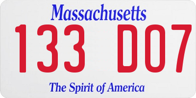 MA license plate 133DO7