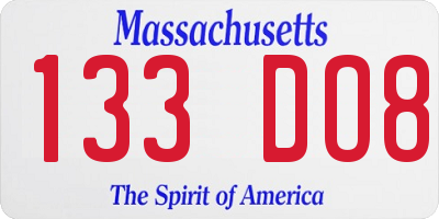 MA license plate 133DO8