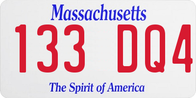 MA license plate 133DQ4