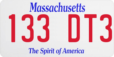 MA license plate 133DT3