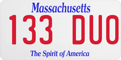 MA license plate 133DU0