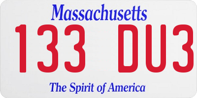 MA license plate 133DU3