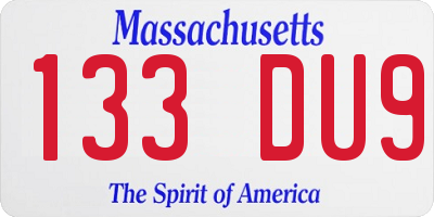 MA license plate 133DU9